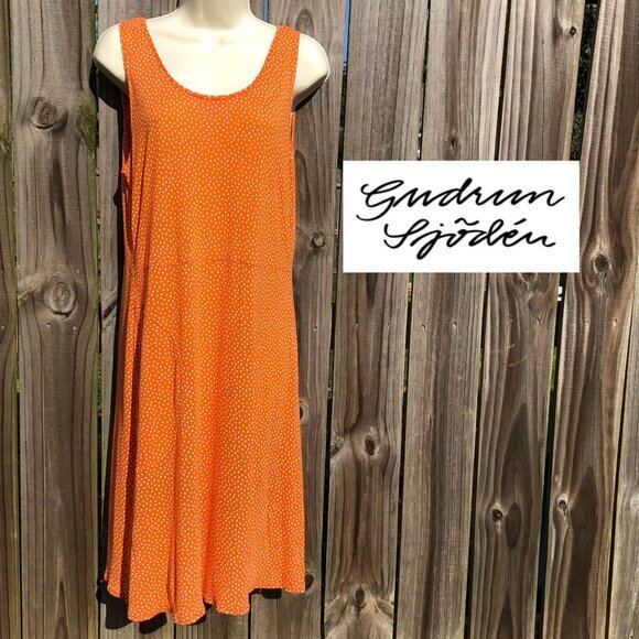 Gudrun Sjoden Dresses & Skirts - Gudrun Sjödén Medium Orange Polka Dot Dress White Sleeveless Tank Scoop pytte